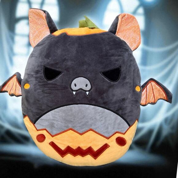 Houwsbaby Halloween Pumpkin Stuffed Bat Plush Orange Black 12” Squishy Pillow - Picture 1 of 7